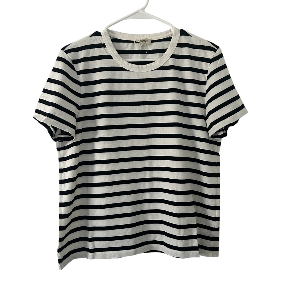 Madewell Womens The Perfect Crewneck Black Stripe Tee Allday Jersey XXS New - Picture 2 of 7